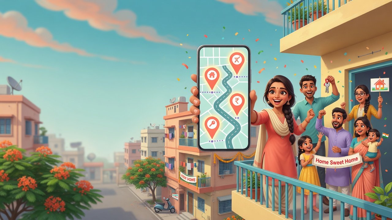 People celebrating finding a home with Direct Dekho mobile app
